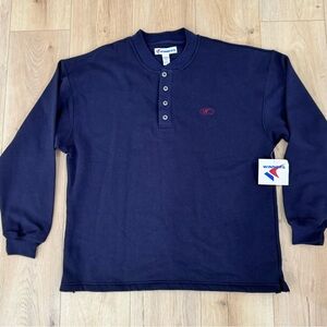Vintage WINNERS Henley Sweatshirt Navy Blue Deadstock Long Sleeve Size L 90s Y2K